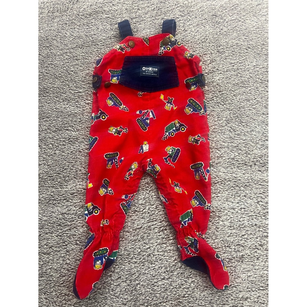 Vintage OshKosh B'Gosh Vestbak 6/9M Red Corduroy Footed Overall Construction USA